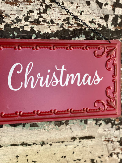 Red Merry Christmas Tin Sign~farmhouse Christmas decor~rustic decor~Xmas decor~cabin decor~holiday sign