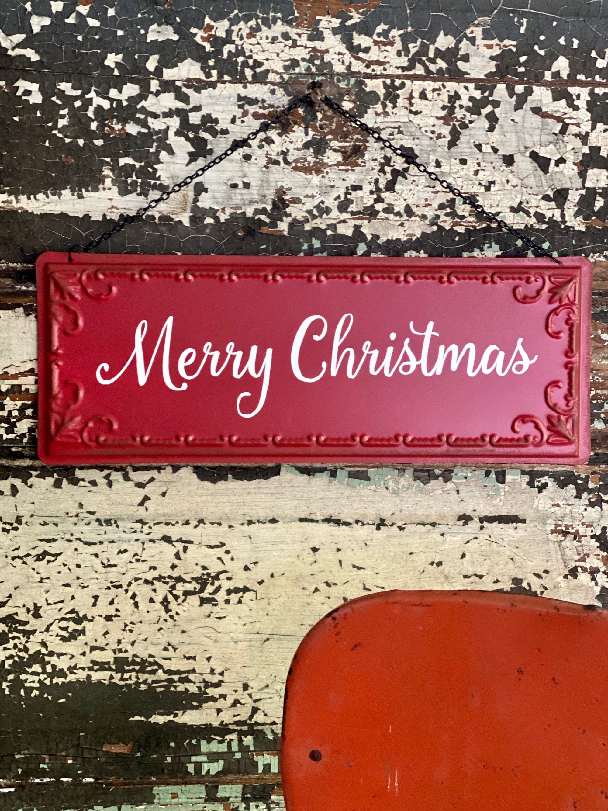 Red Merry Christmas Tin Sign