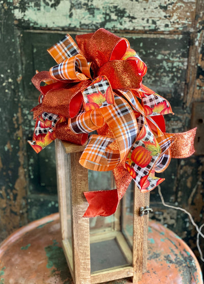 The Hazel Orange Black & White Pumpkin Bow For Wreaths