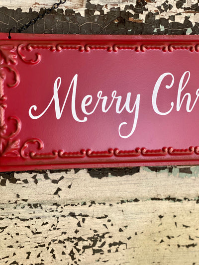 Red Merry Christmas Tin Sign