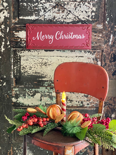 Red Merry Christmas Tin Sign~farmhouse Christmas decor~rustic decor~Xmas decor~cabin decor~holiday sign