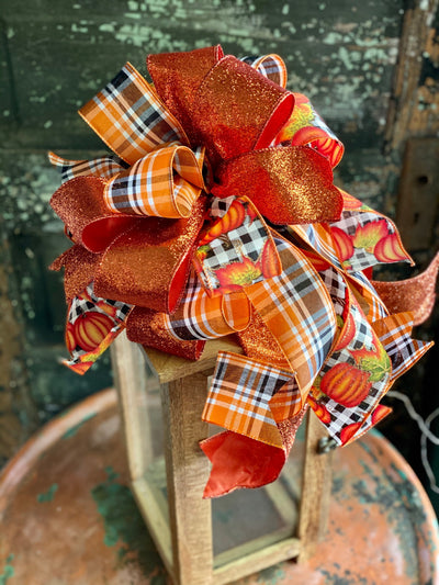 The Hazel Orange Black & White Pumpkin Bow For Wreaths