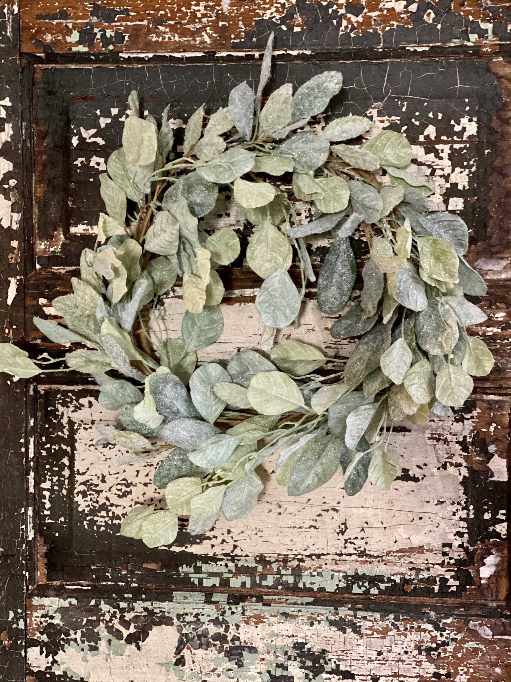 Eucalyptus & Lamb's Ear Flocked Glitter Winter Wreath