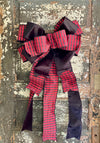 The Linda Red & Black Buffalo Check Lux Christmas Tree Topper Bow~extra large bow for wreath~farmhouse velvet bow~christmas decor