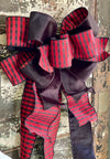 The Linda Red & Black Buffalo Check Lux Christmas Tree Topper Bow~extra large bow for wreath~farmhouse velvet bow~christmas decor