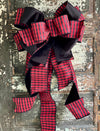 The Linda Red & Black Buffalo Check Lux Christmas Tree Topper Bow~extra large bow for wreath~farmhouse velvet bow~christmas decor