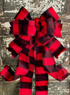 The Sidney Red & Black Flannel Buffalo Check Christmas Tree Topper Bow~extra large bow for wreath~farmhouse bow~winter bow for lantern