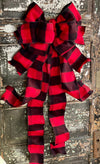 The Sidney Red & Black Flannel Buffalo Check Christmas Tree Topper Bow~extra large bow for wreath~farmhouse bow~winter bow for lantern