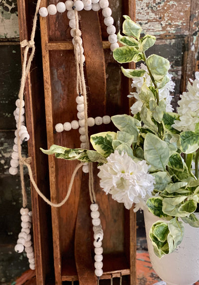 Whitewash Wood Bead Cross Garland