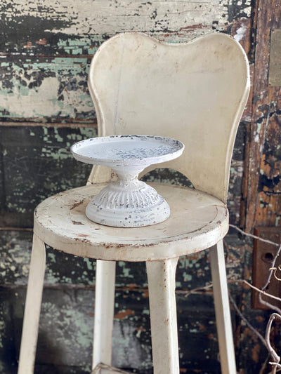 White Distressed Metal Pedestal Candle Stand