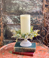 White Distressed Metal Pedestal Candle Stand