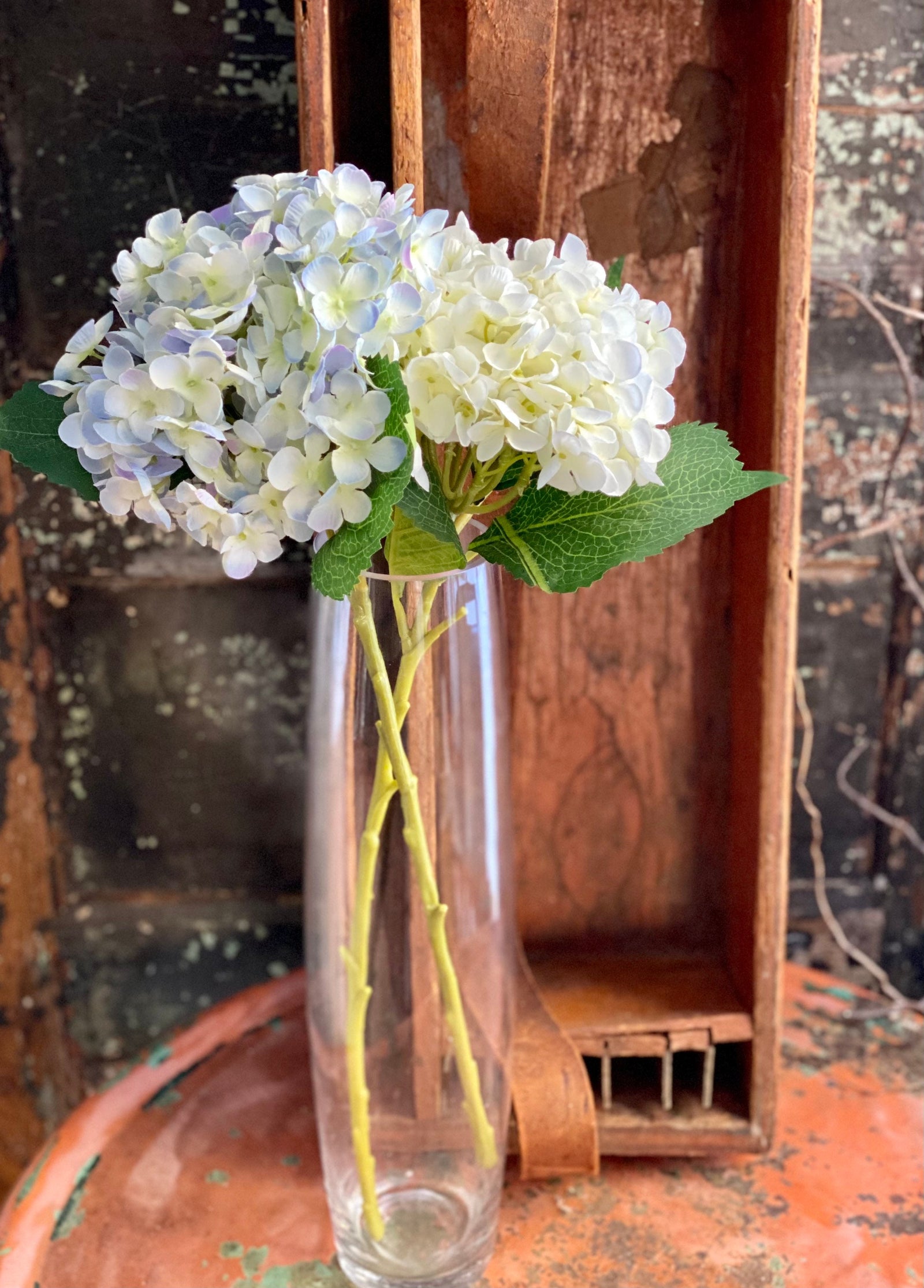 Artificial Silk Hydrangea Stem White or Blue