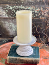 White Distressed Metal Pedestal Candle Stand