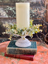 White Distressed Metal Pedestal Candle Stand