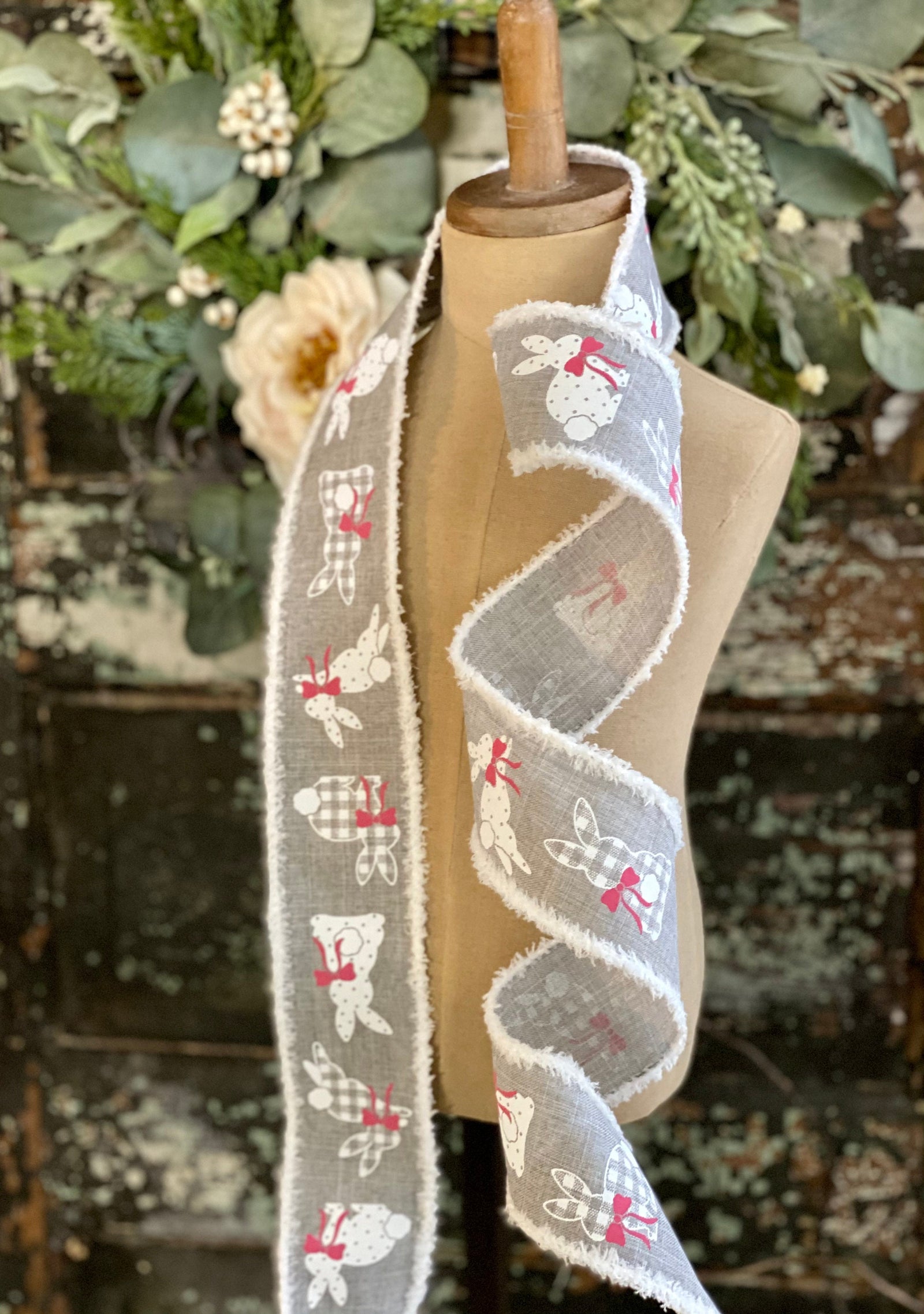 Easter Bunny Gray White Pink Buffalo Check Wired Ribbon 2.5" x 10 YARD ROLL