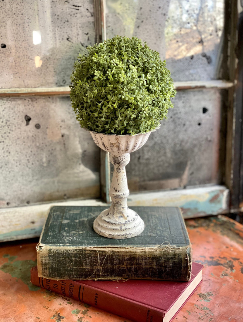 The Tish White Distressed Metal Pedestal Candle Stand