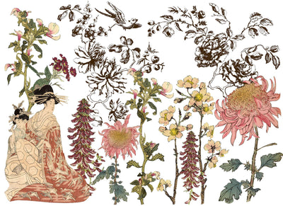 IOD Japonica Floral Rub On Transfer Sheet (12x33)