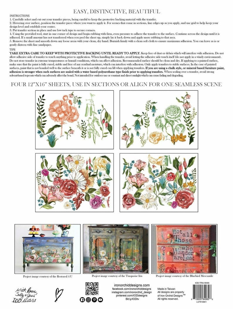 IOD Wander Floral Rub On Transfer Sheet