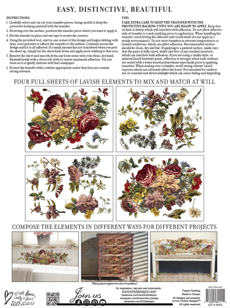 IOD Floral Anthology Rub On Transfer Sheet (12x16)