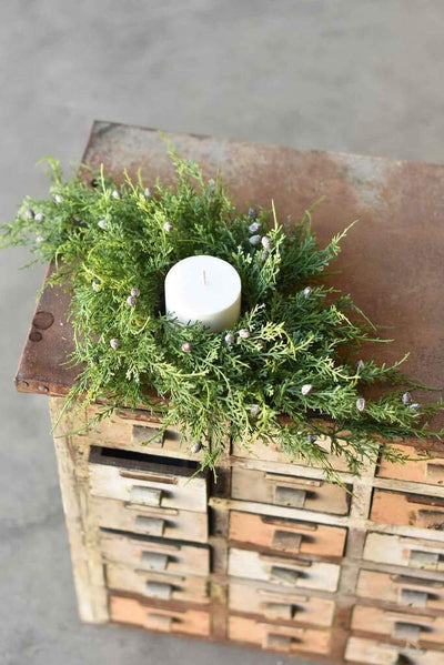 Faux Creeping Cedar Pine Centerpiece Candle Ring