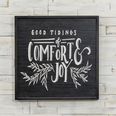 Black White Comfort & Joy Wood Christmas Sign