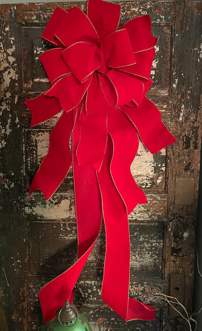 The Khristal Red and Gold Velvet Christmas Tree Topper Bow