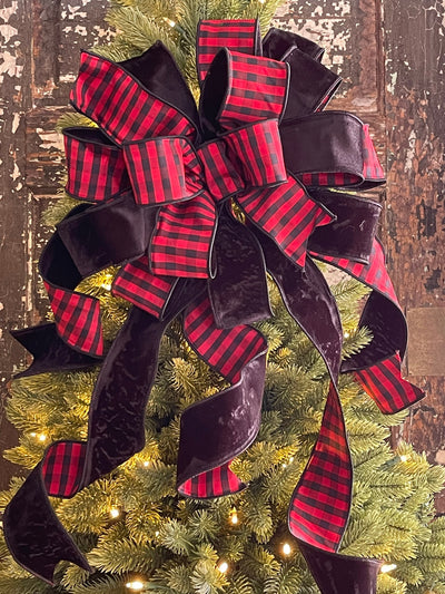 The Maureen Red & Black Velvet Christmas Tree Topper Bow