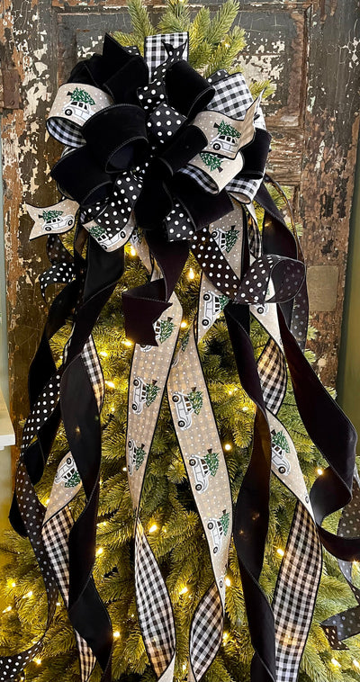 The Bevan Black & White Christmas Tree Topper Bow