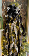 The Bevan Black & White Christmas Tree Topper Bow