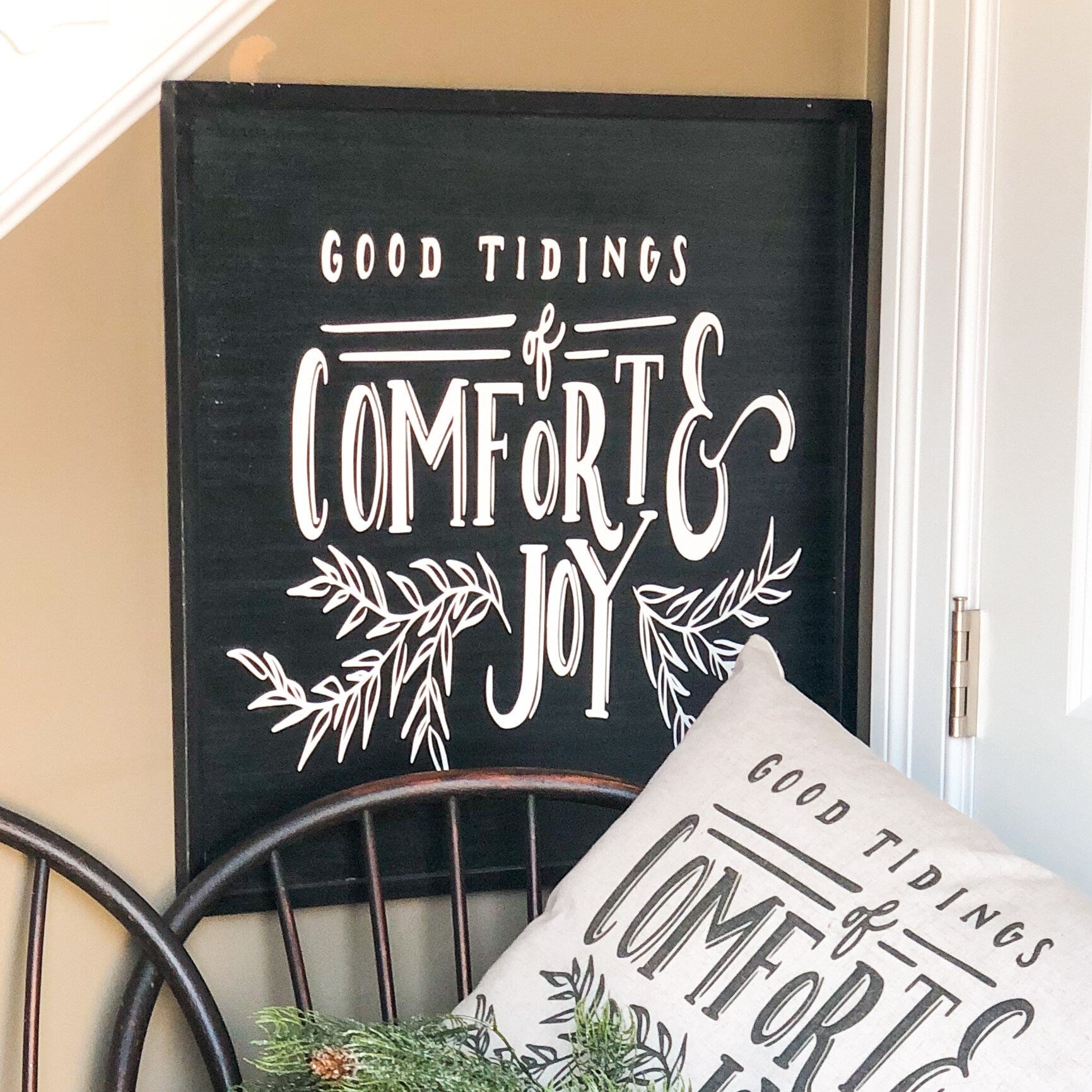 Black White Comfort & Joy Wood Christmas Sign