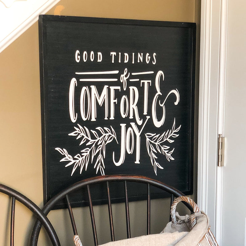 Black White Comfort & Joy Wood Christmas Sign