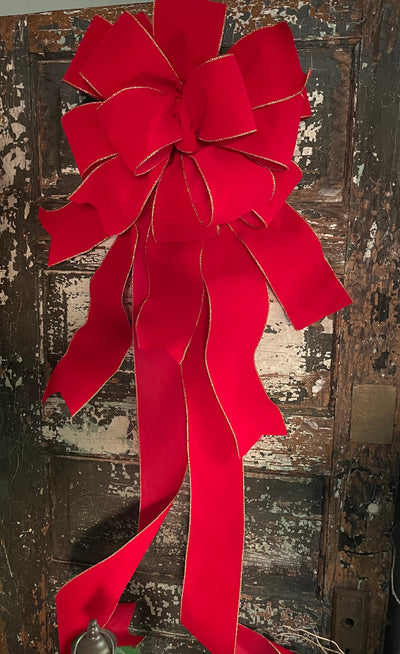 The Khristal Red and Gold Velvet Christmas Tree Topper Bow