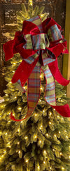 The Delphia Red Blue & Green XL Christmas Tree Topper Bow