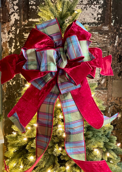 The Delphia Red Blue & Green XL Christmas Tree Topper Bow