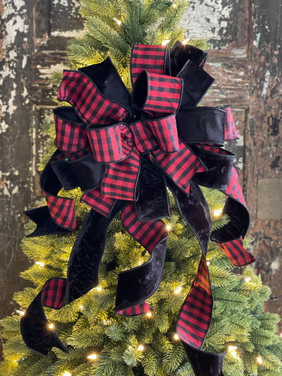 The Maureen Red & Black Velvet Christmas Tree Topper Bow