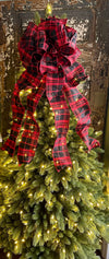 The Helena Check Christmas Tree Topper Bow~Red & Black extra large bow for wreath~farmhouse Christmas tree bow~Rustic christmas decor