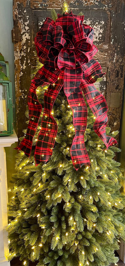 The Helena Check Christmas Tree Topper Bow~Red & Black extra large bow for wreath~farmhouse Christmas tree bow~Rustic christmas decor