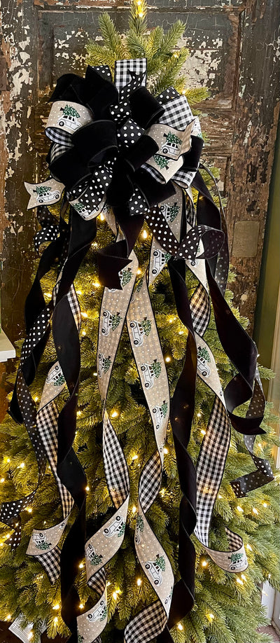 The Bevan Black & White Christmas Tree Topper Bow