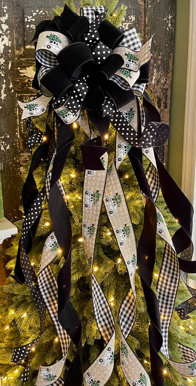 The Bevan Black & White Christmas Tree Topper Bow