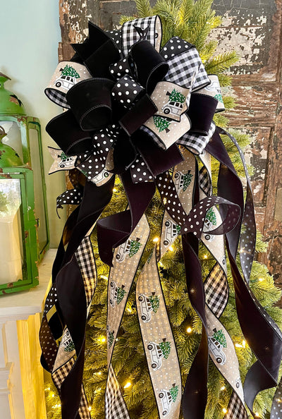 The Bevan Black & White Christmas Tree Topper Bow