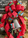 The Saoirse Red & Blue Snowy Cedar Pine Teardrop Swag
