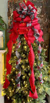 The Elsbeth Red & Navy Blue Snowflake Christmas Tree Topper Bow