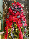 The Elsbeth Red & Navy Blue Snowflake Christmas Tree Topper Bow