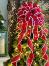 The Mariah red and white Christmas tree topper bow-bow with long streamers-xl bow for wreaths-swag bow-mailbox bow-lamppost bow