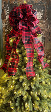 The Helena Check Christmas Tree Topper Bow~Red & Black extra large bow for wreath~farmhouse Christmas tree bow~Rustic christmas decor