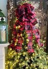 The Helena Check Christmas Tree Topper Bow~Red & Black extra large bow for wreath~farmhouse Christmas tree bow~Rustic christmas decor