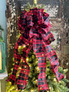 The Helena Check Christmas Tree Topper Bow~Red & Black extra large bow for wreath~farmhouse Christmas tree bow~Rustic christmas decor