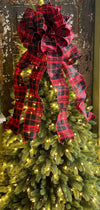 The Helena Check Christmas Tree Topper Bow~Red & Black extra large bow for wreath~farmhouse Christmas tree bow~Rustic christmas decor