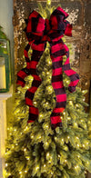 The Sidney Red & Black Flannel Buffalo Check Christmas Tree Topper Bow~extra large bow for wreath~farmhouse bow~winter bow for lantern