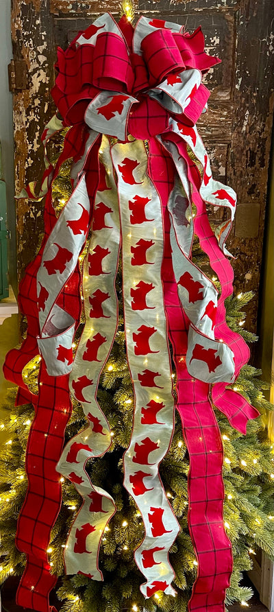 The Scottie Red Blue & Navy Scottish Terrier Plaid Christmas Tree Topper Bow